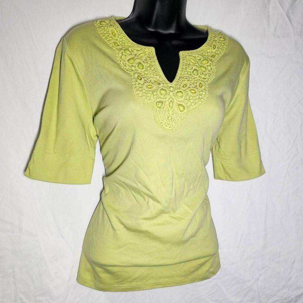 Vintage y2k lime pastel green crochet short sleeve top